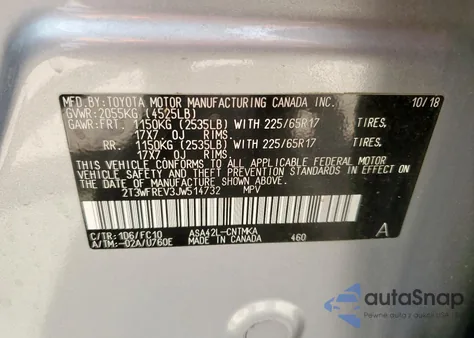 2018 Toyota Rav4 Adventure z USA, uszkodzony, nr VIN 2T3WFREV3JW514732